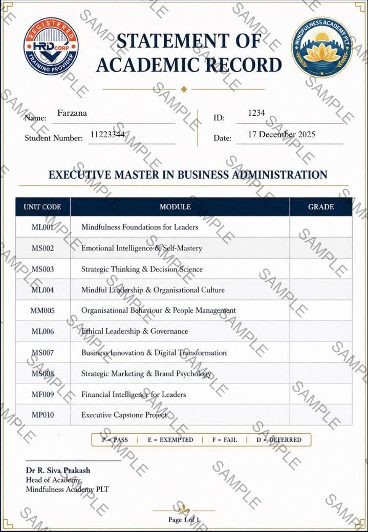 EMBA Sample Transcript